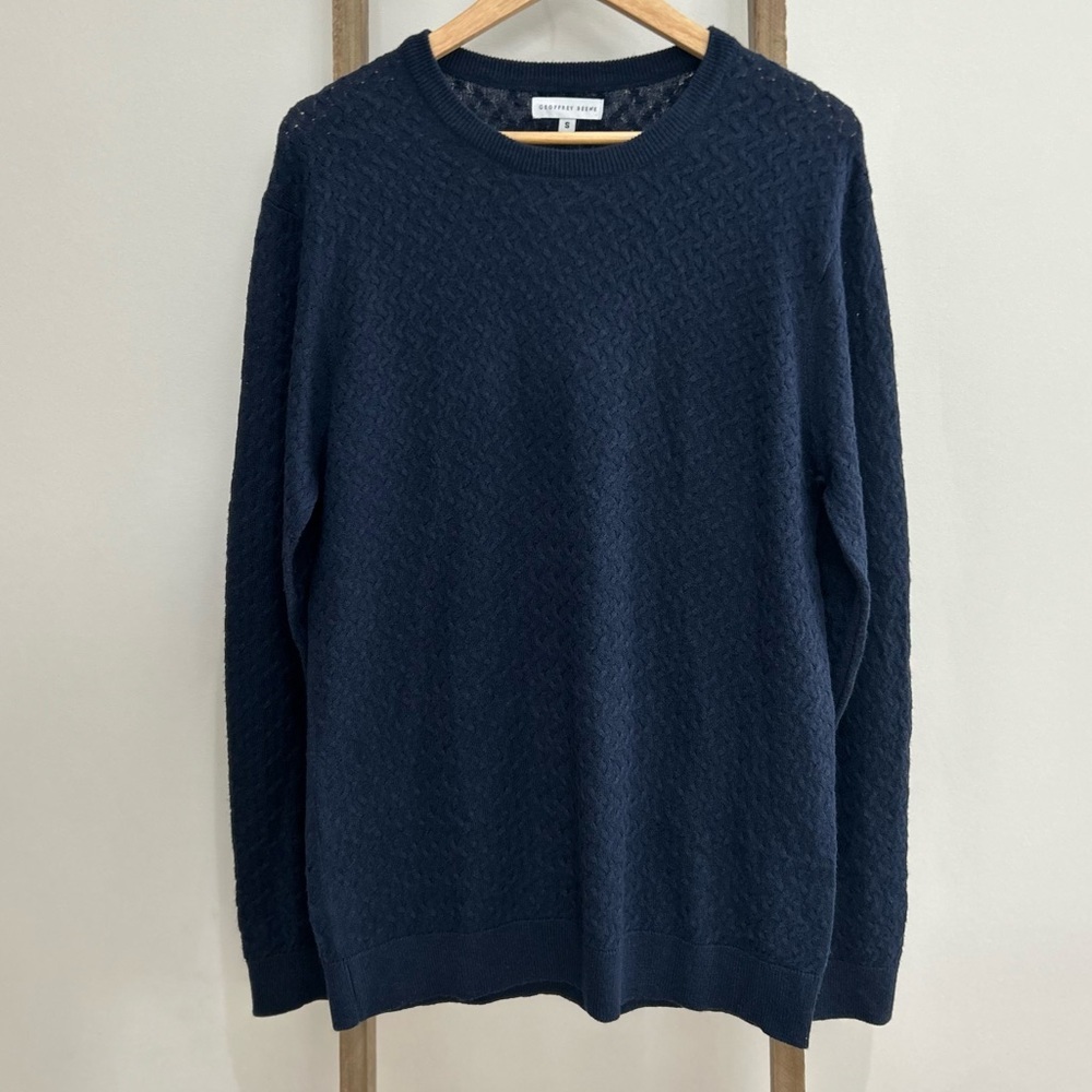 Geoffrey Beene Wool Blend Men’s Textured Blue Crewneck Knit Sweater Size Small